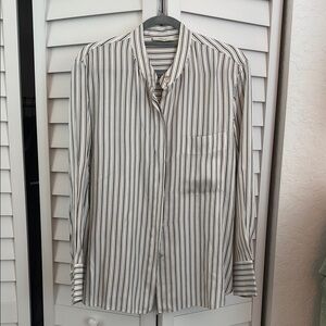 Vince Black and White and blue Striped silk Button Down Shirt